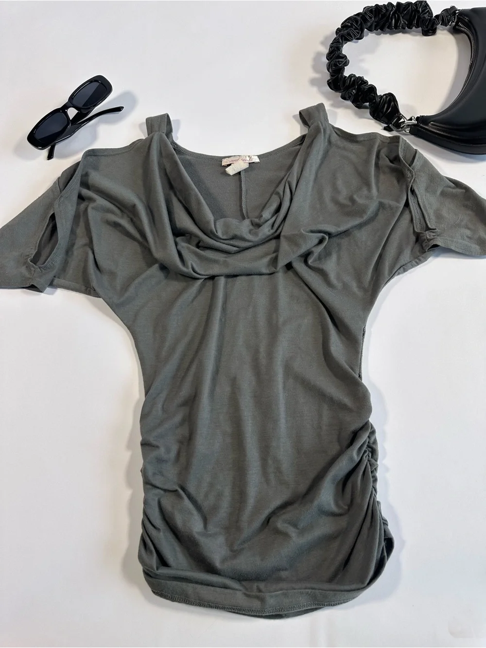 Y2K Gray Cowl Neck Short Sleeve